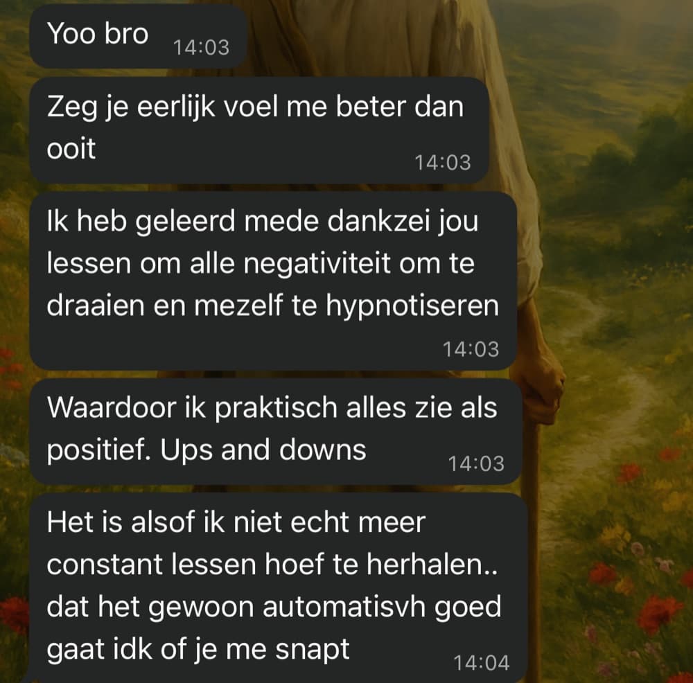 Bericht: voel me beter dan ooit, ik hoef niet meer constant lessen te herhalen, het gaat gewoon automatisch goed