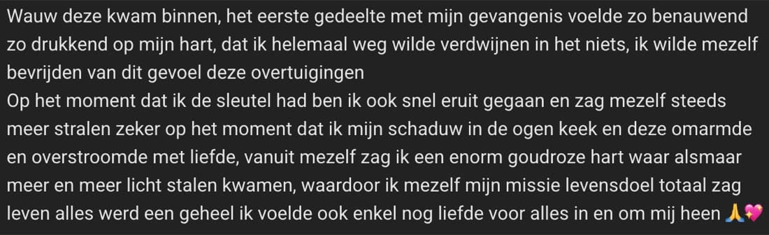 Deelnemer over de sleutel, zijn schaduw omarmen en zijn levensdoel weer zien